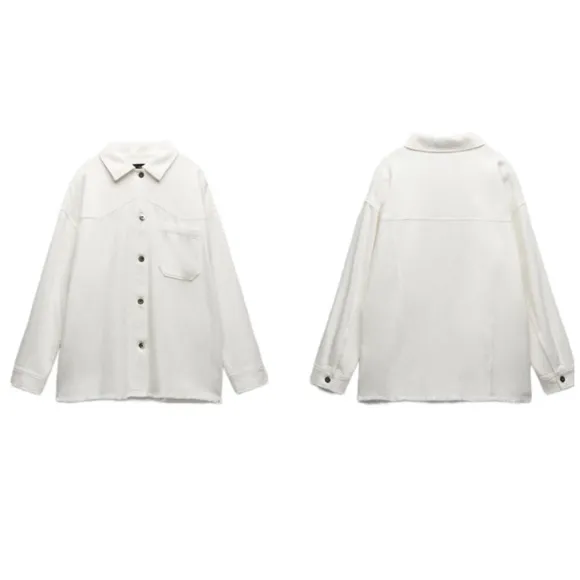 (NWOT)  Frayed Hem Cotton Overshirt Shirt Jacket in White - Image 2