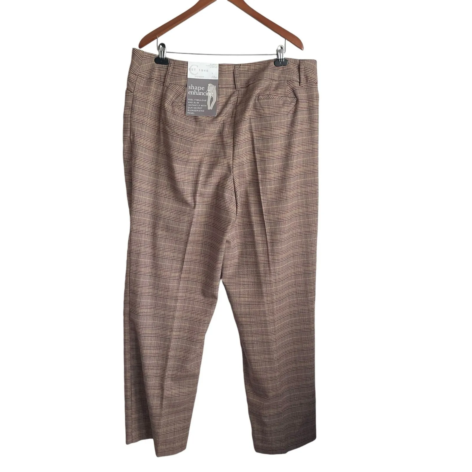 Cato‎ Women Plaid Trousers 18W Beige Wide Leg Stretch Career Tailored Workwear - Image 2