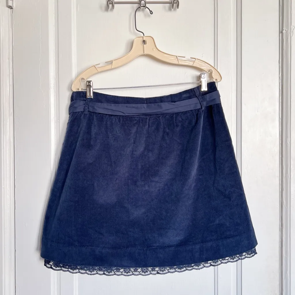Garnet Hill • navy blue corduroy skirt lace hem bow waist sash belt a-line mini - Image 7