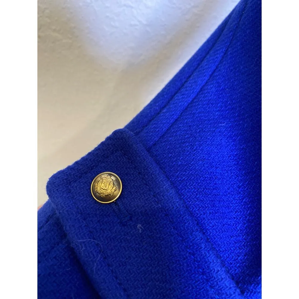 J Crew Cobalt Blue Thick Wool Nello Gori Peacoat EUC Sz 8 Gold-Tone Buttons - Image 4