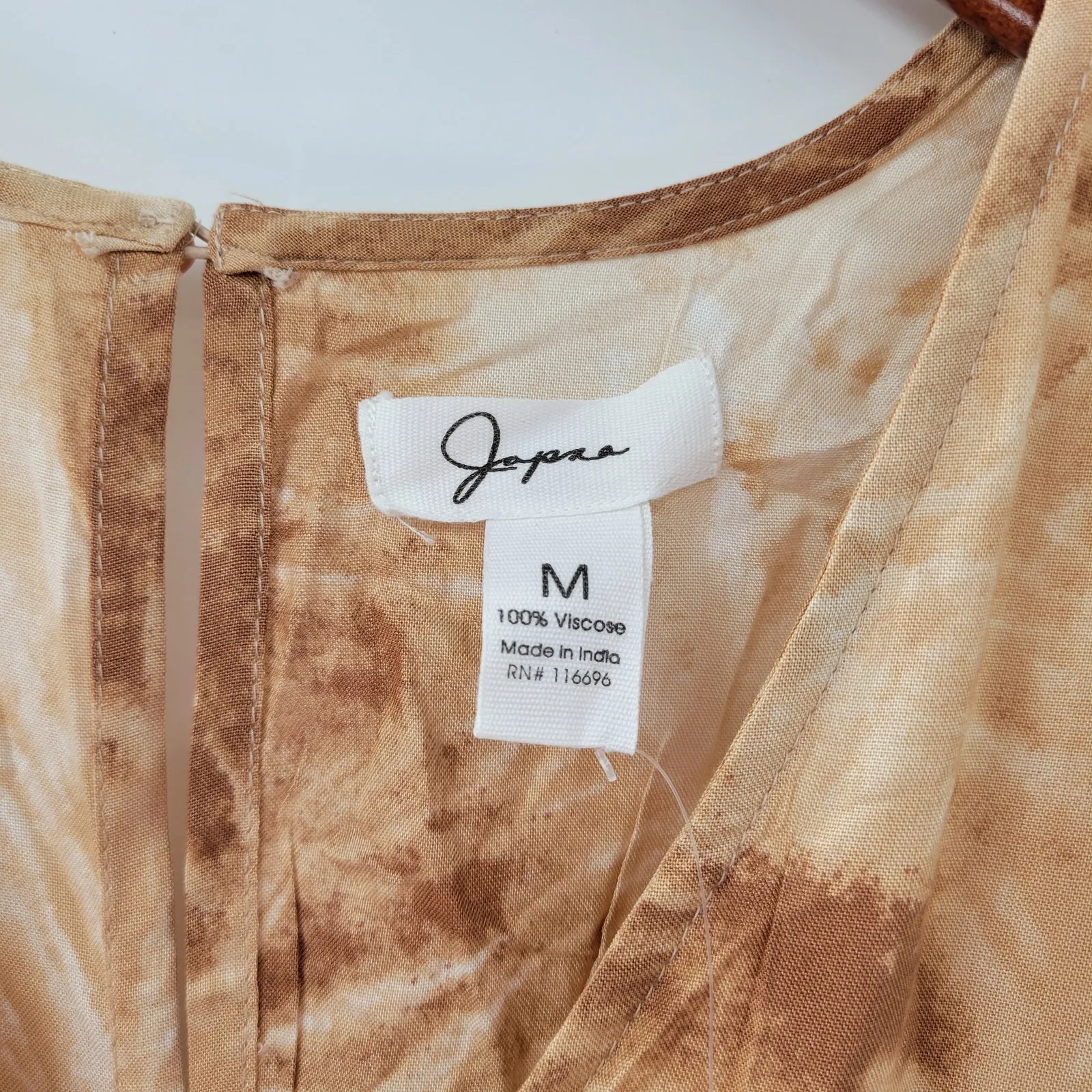 Japna Womens Joggger Jumpsuit M Brown Tie Dye‎ V Neck Boho Keyhole Smocked Waist - Image 2