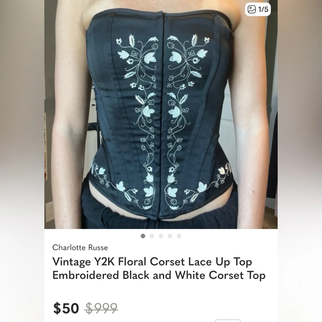Vintage Y2K Charlotte Russe vintage pink black embroidered corset top coquette - Image 10