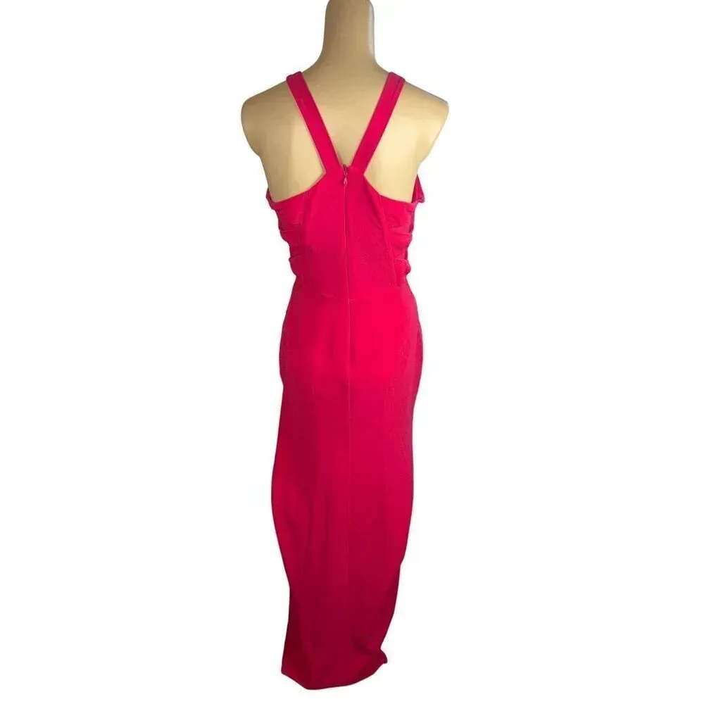 Halston Twist Mesh Insert Gown in Fuchsia 4 Womens Long Maxi Dress - Image 7