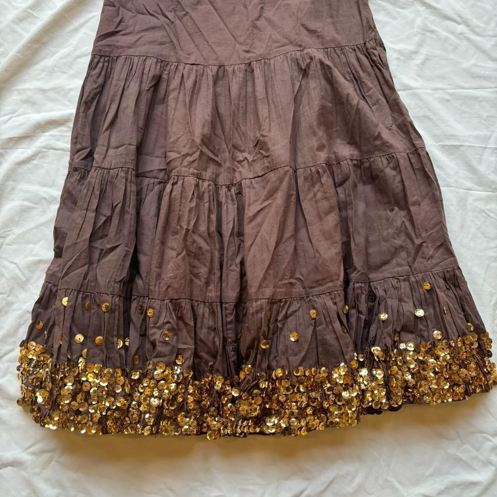 lotus new with tags (nwt)  chocolate brown gold bead sequin maxi skirt - Image 2
