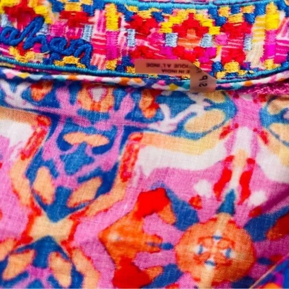 Robert Graham meli Tunic shirt In Multi color beaded detail beach dress sz small - Image 3