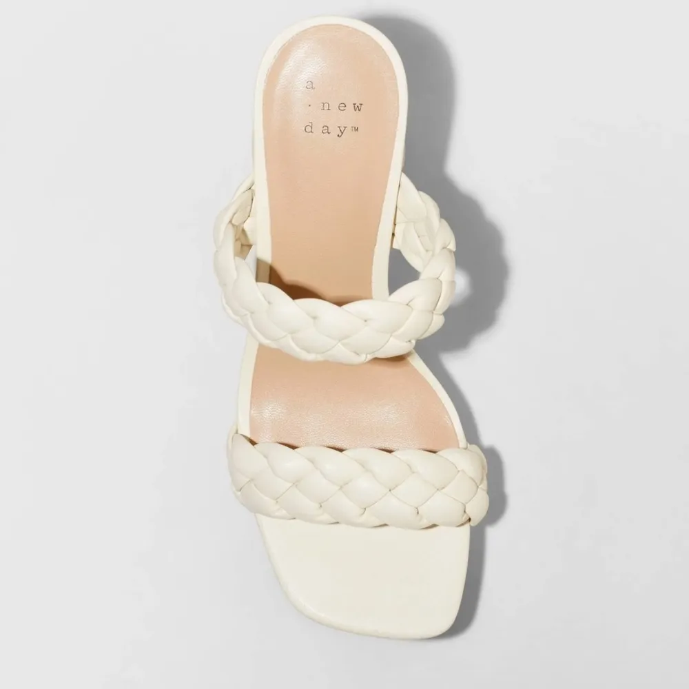 A New Day Braided Strap Heeled Sandals 11 Vegan Platform shoes Cream - Image 2