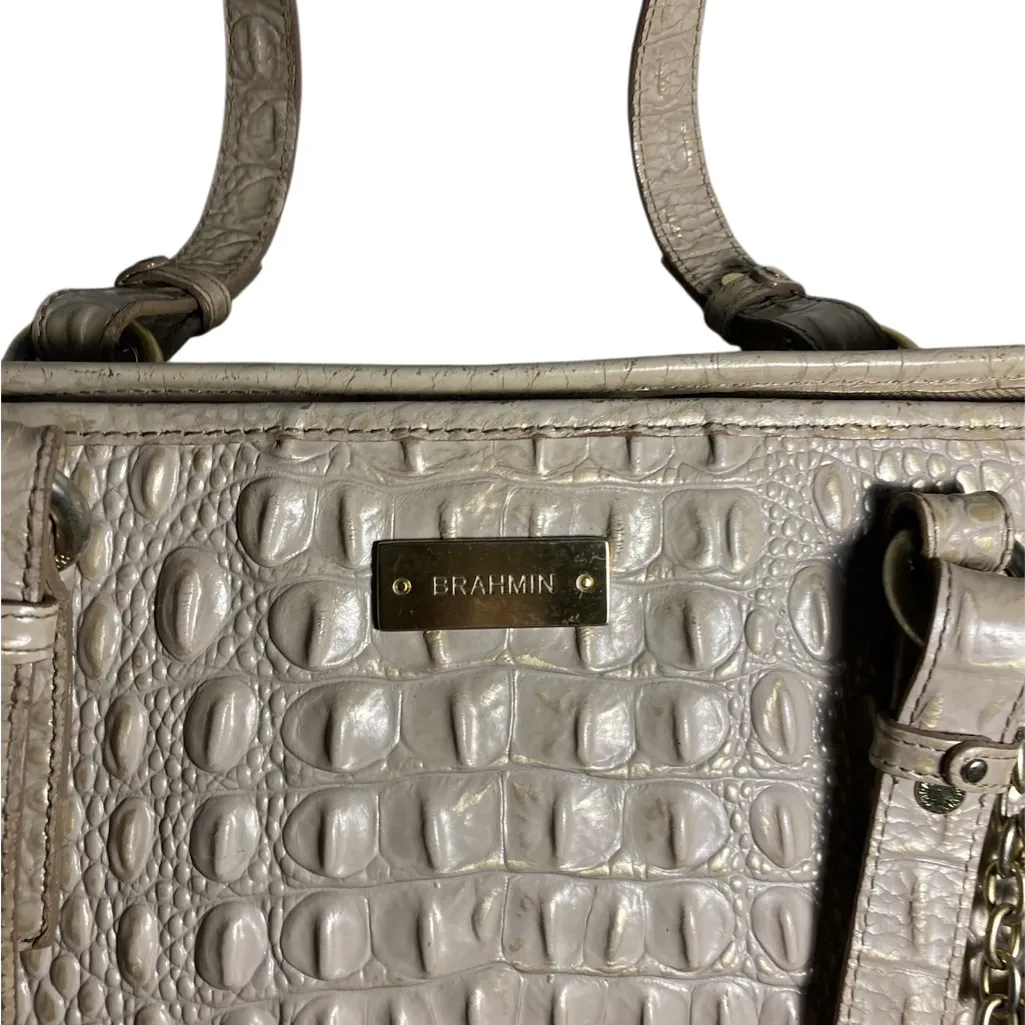 BRAHMIN Crocodile-Embossed Melbourne Asher Beige Handbag - Image 4