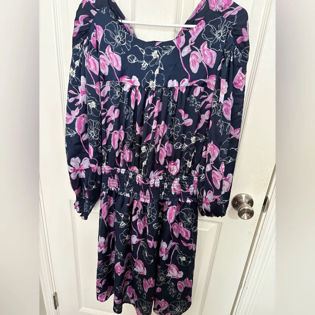 Ophelia Roe Navy & Purple Floral Smocked Waist Dress - Image 7