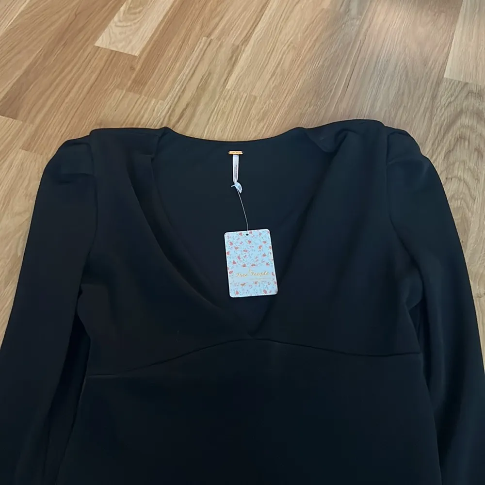 NWT free people talk now black bell sleeve low cut v neck mini dress - Image 7