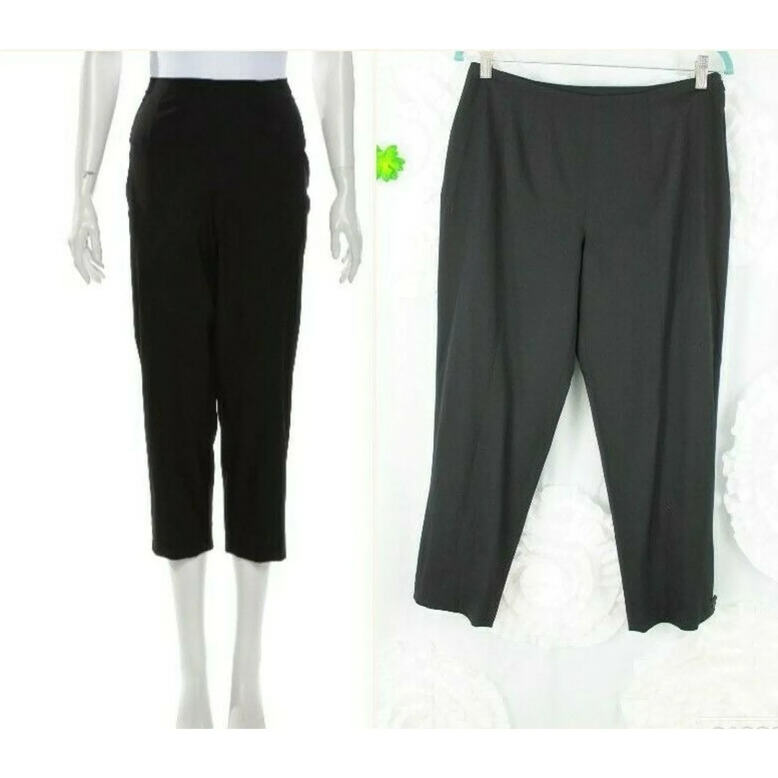 eskandar Wool Blend Black Cropped Pants Side Zip Button Tab Hem Detail Size 2 Size M - Image 3