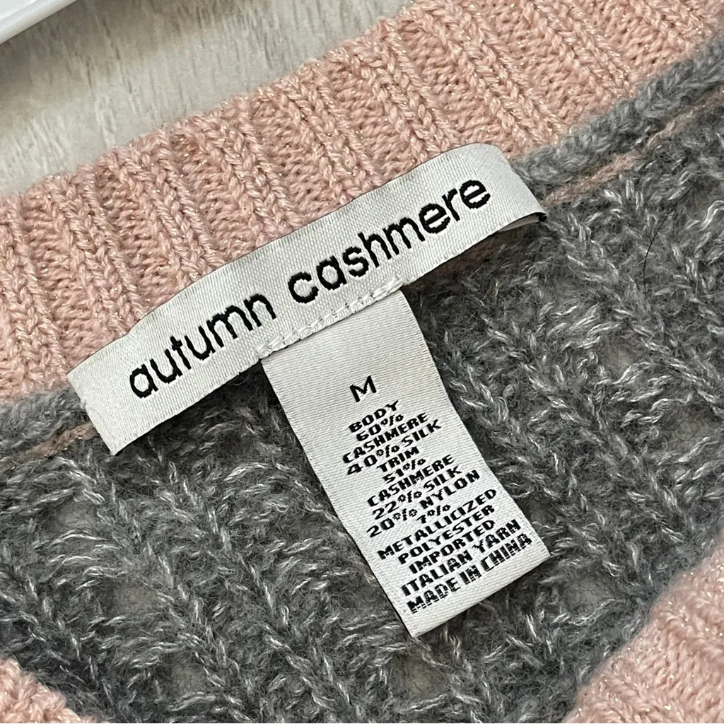 Autumn Cashmere Sweater silk pointelle crop varsity stripe womens Gray (medium) - Image 2