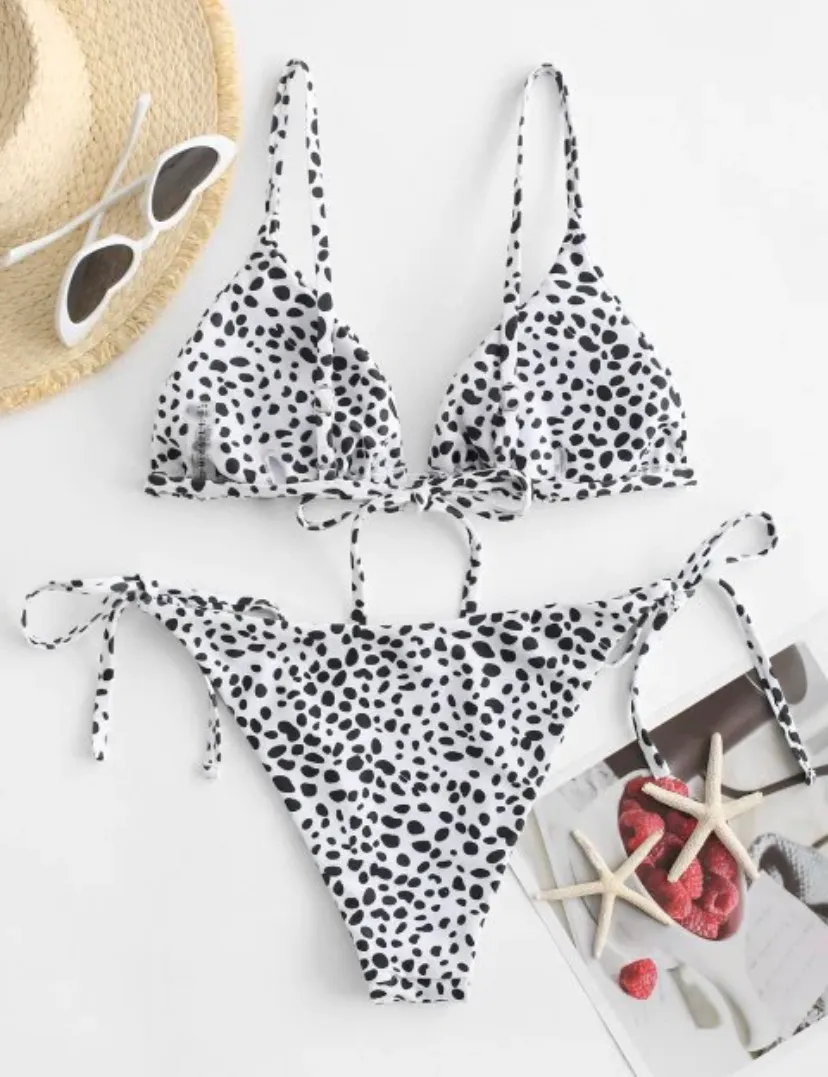 Zaful Cow Print String Bikini Set - Image 3