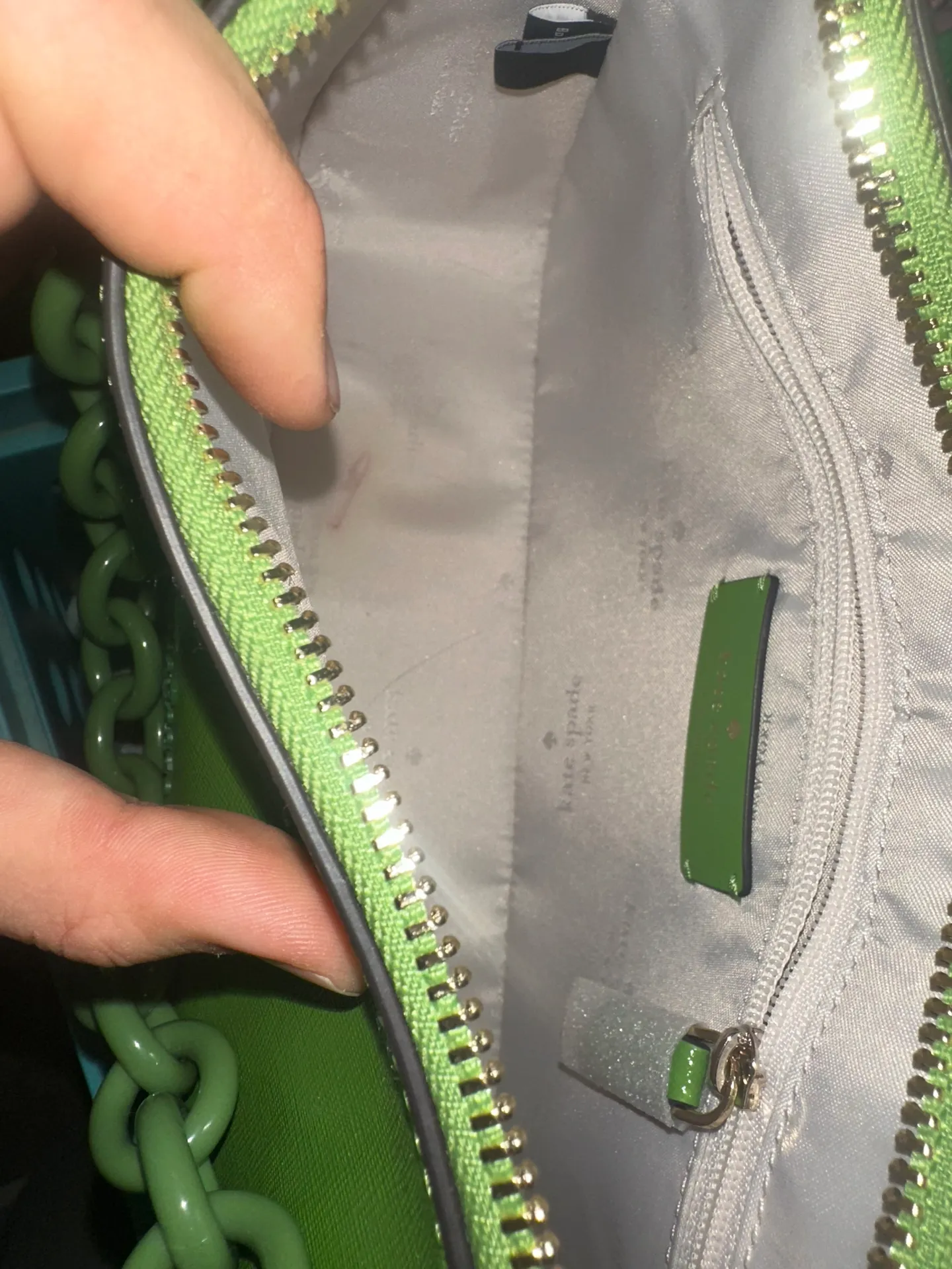 Kate Spade Green Leather Purse Chain Link Handle - Image 3