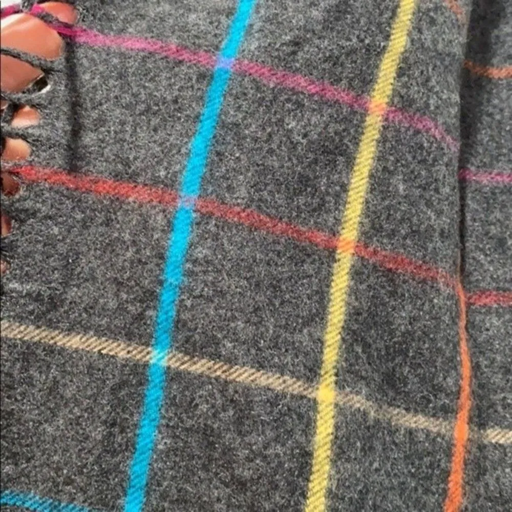 Grey Infinity Fringe Rainbow Scarf Multicolor Plaid Gray - Image 3
