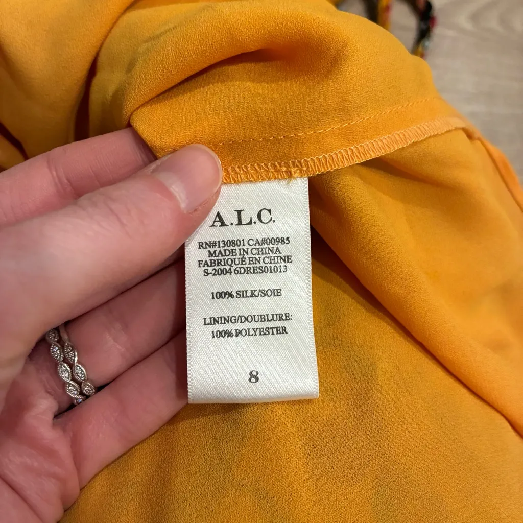 ALC Women’s Jen Floral Silk Belted Flounce Dress Mini Yellow Size 8 - Image 6