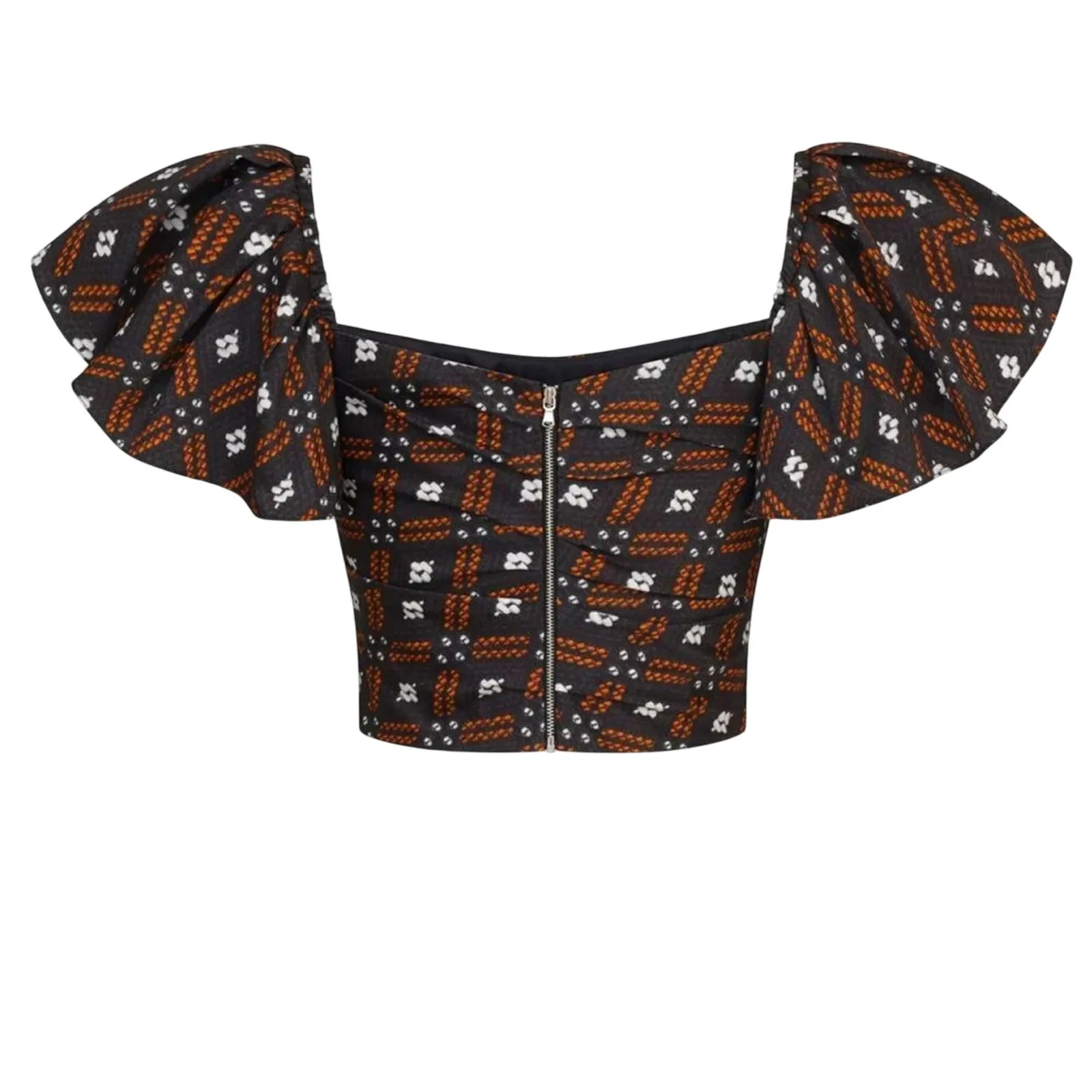 AUTUMN ADEIGBO Jules Ruffled Printed Bustier Top, Size 14, New w/ Tag MSRP $565 Black - Image 9