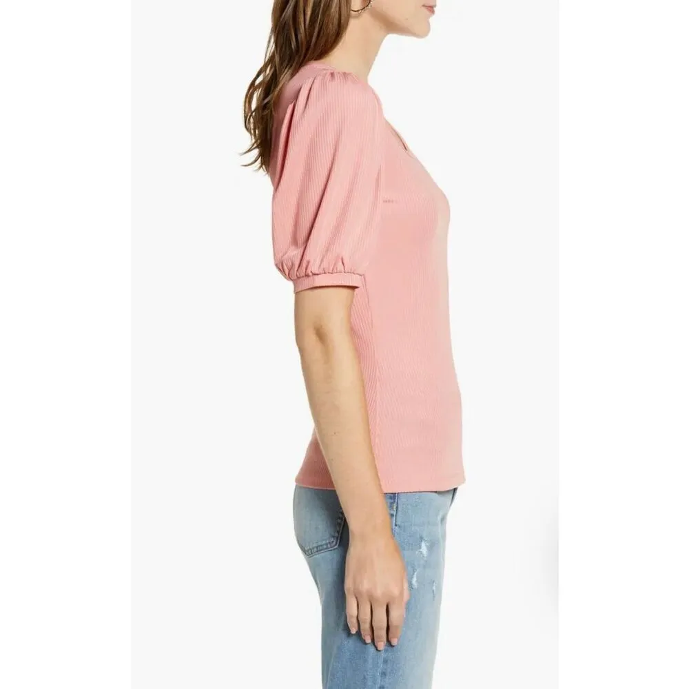 ✨Rachel Parcell Ribbed Puff Sleeve Peachy Sz Medium Tee✨ - Image 3