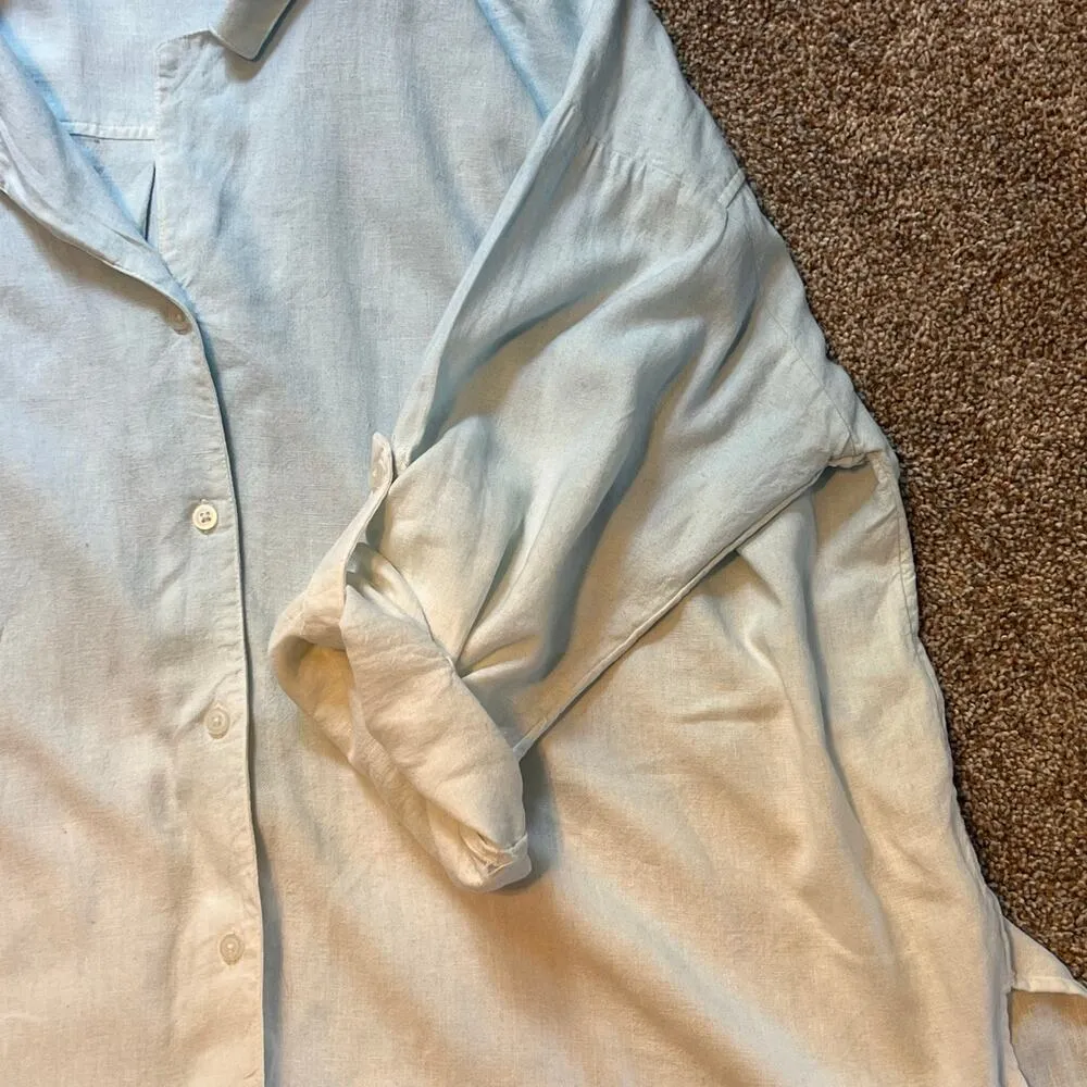 Jason Wu Dip Dye Linen Button Front Shirt Sky Blue Ombre Long Sleeve. Size XL - Image 6