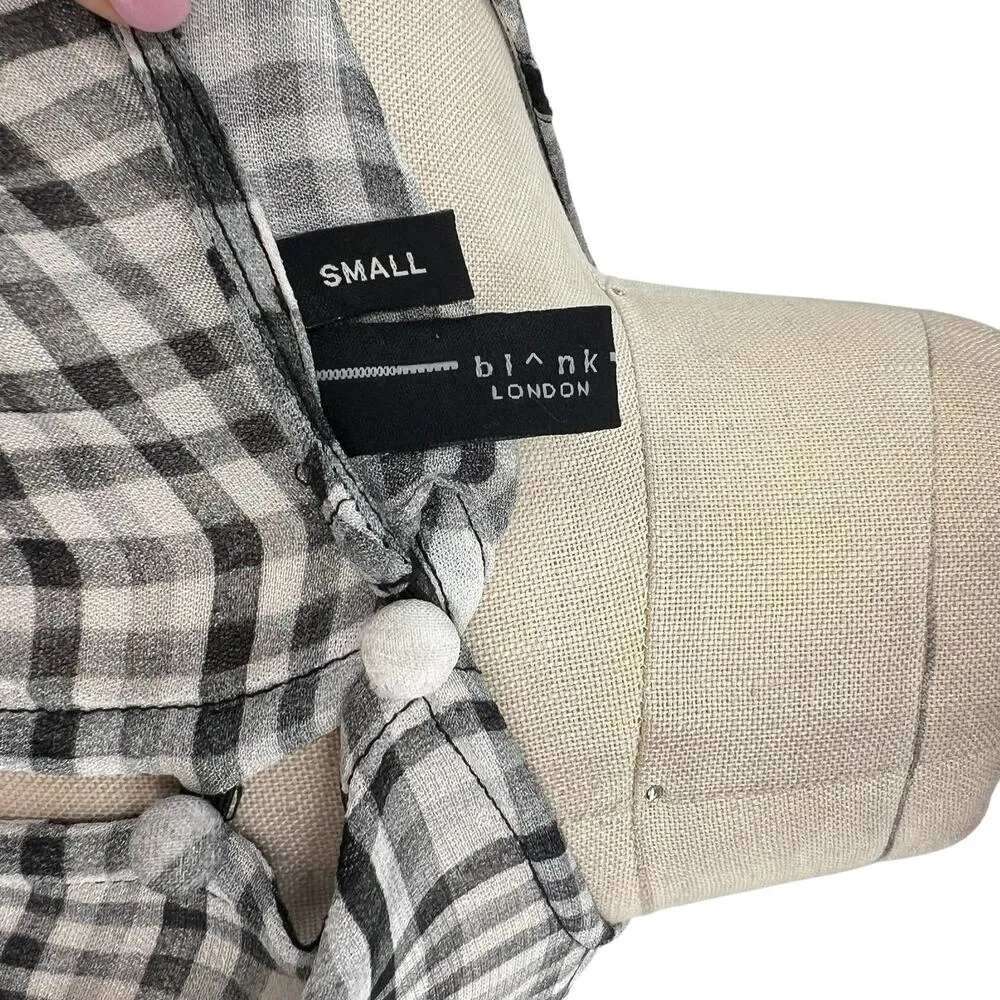 Anthropologie Bl-nk‎ London Miranda Peasant Blouse Plaid Gray Black Size Small - Image 11