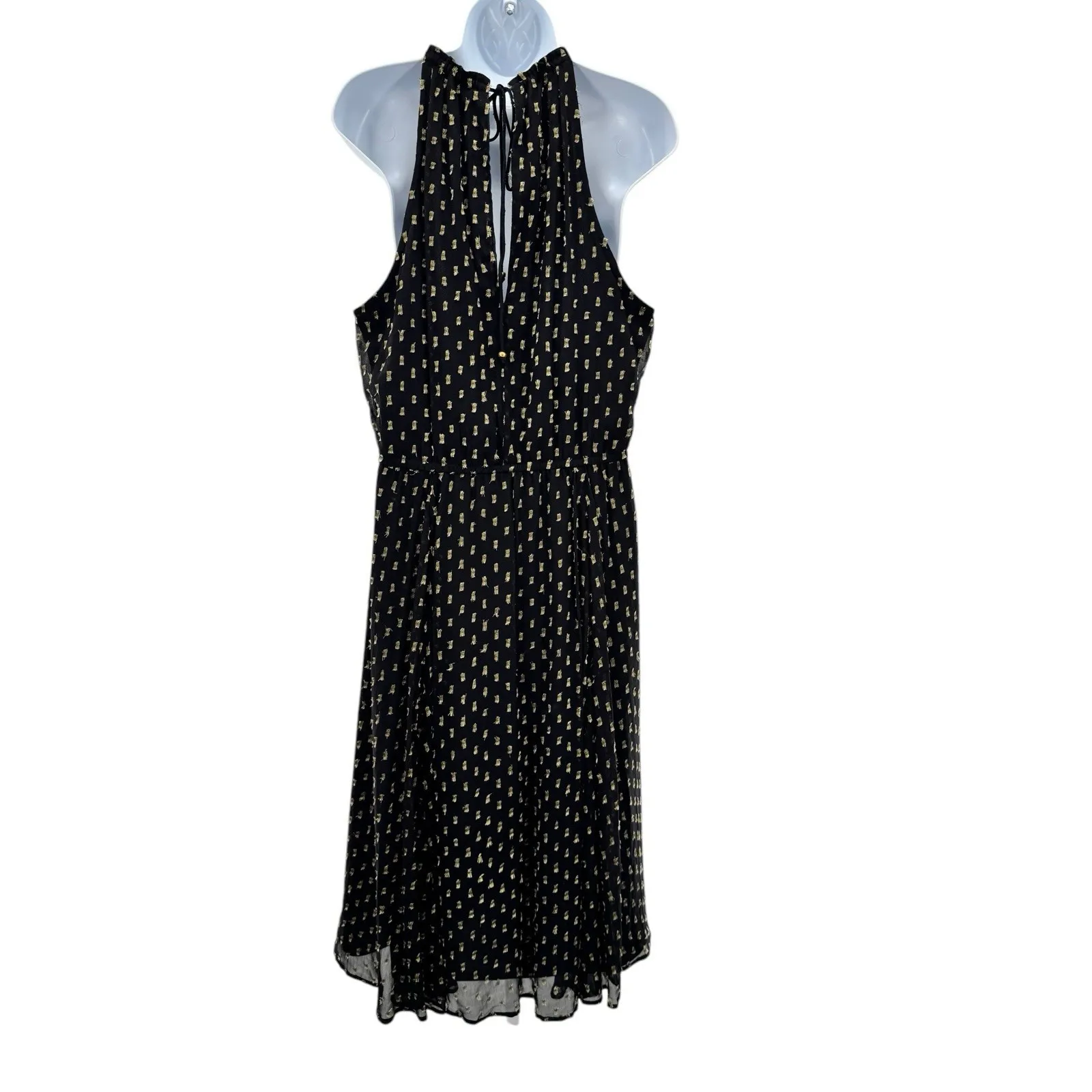 Plenty by Tracy Reese Dress Size Large Black Gold Halter Midi Pleated‎ Lined - Image 3