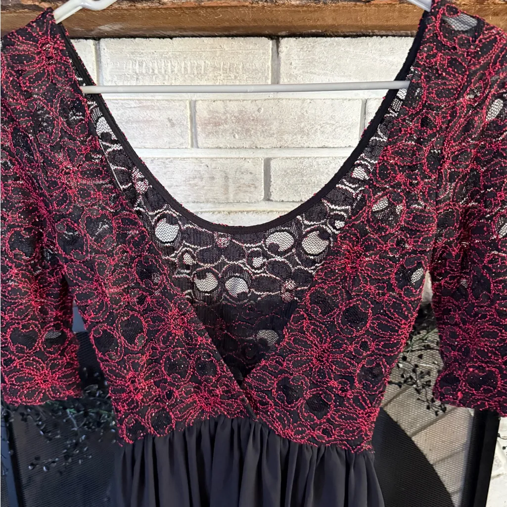Mystic Red Lace and Black Long Sleeve Dress - Image 4