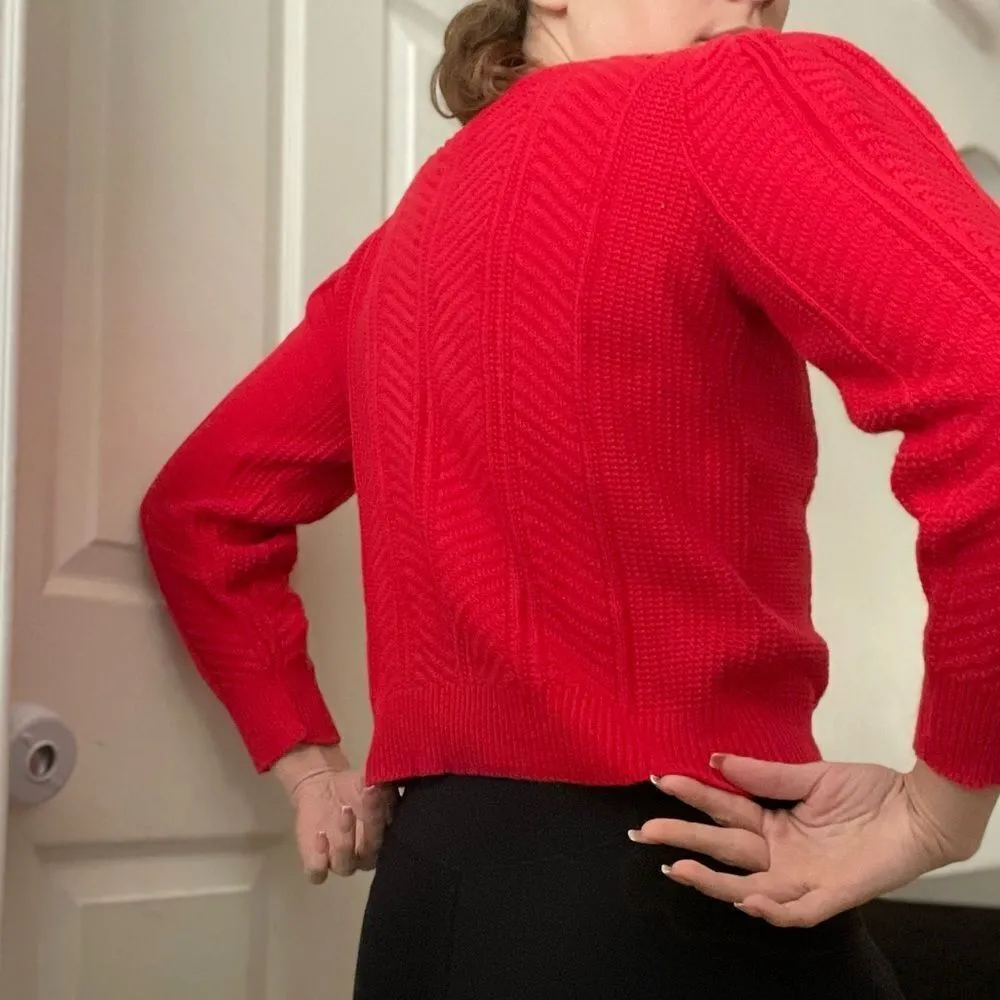 Vintage‎ 70s Rib Knit Sweater Top Cropped Size Small Red Puff Sleeve - Image 2