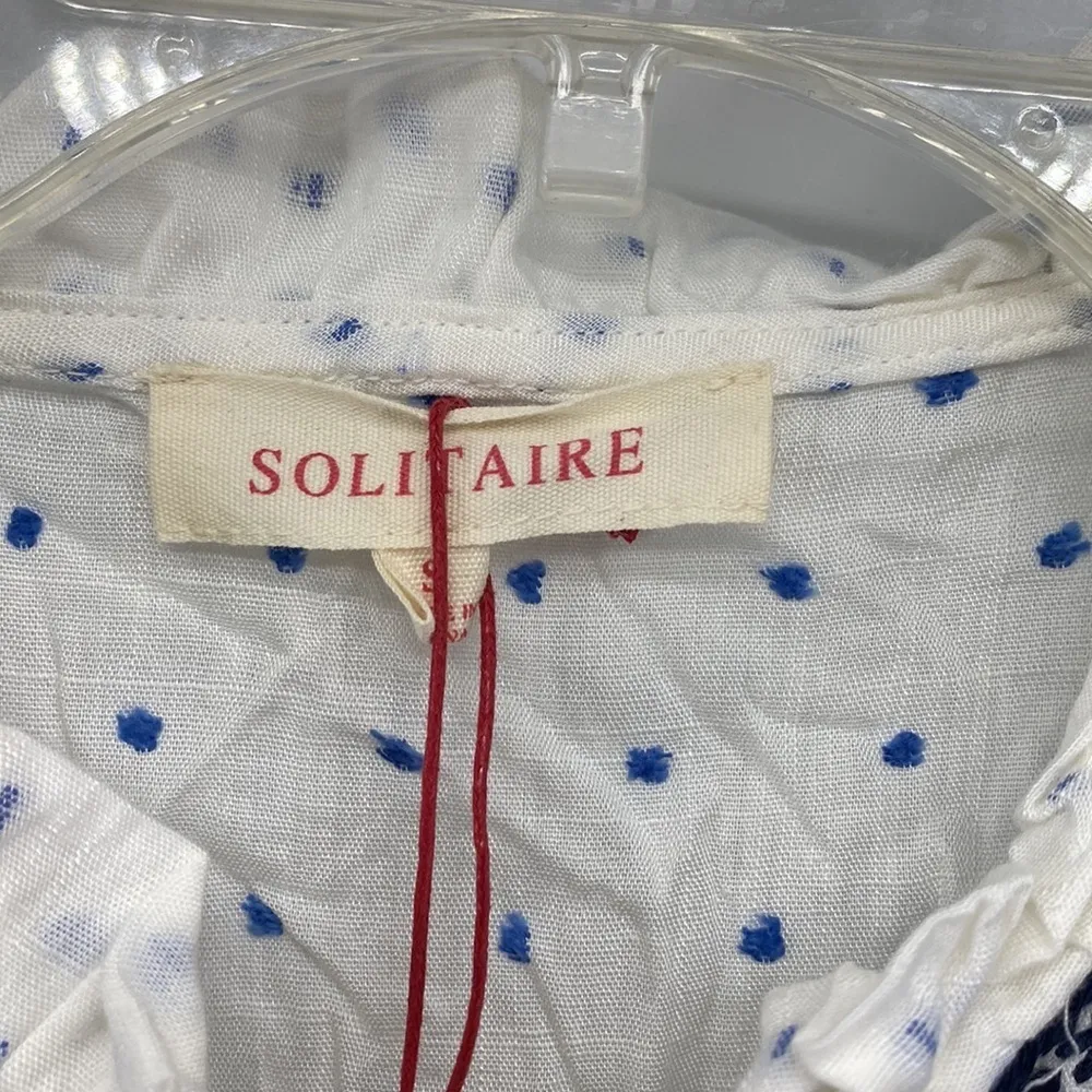 Solitaire blue white embroidered polka dot bohemian semi sheer lightweight top - Image 4