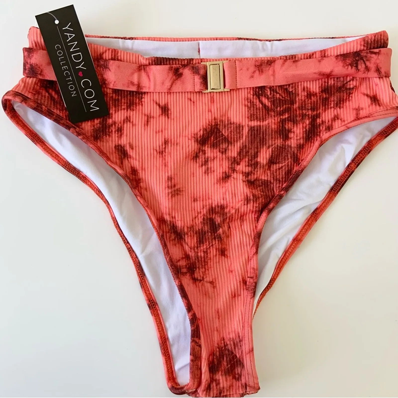 Yandy Two Piece Tie-Dye Bikini Two Piece Set Coral Orange Swimwear NEW - Image 6