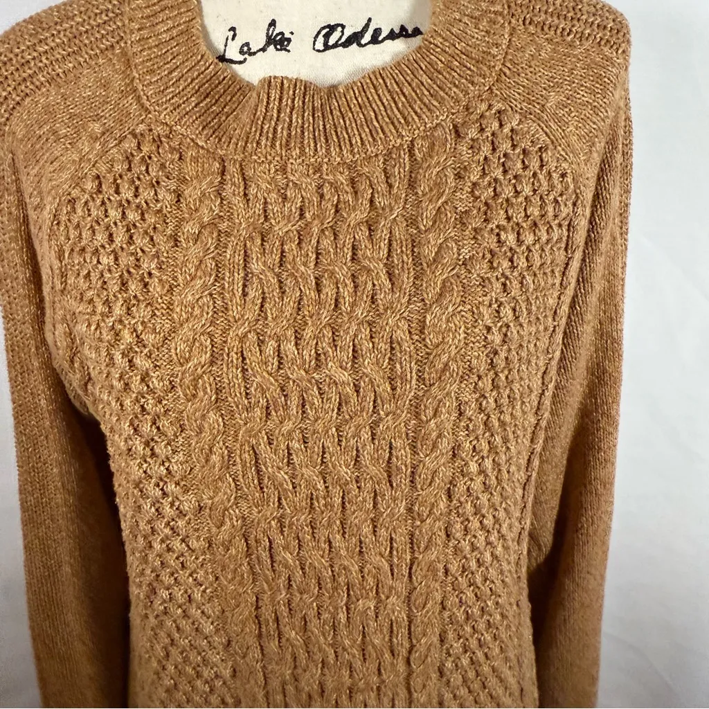 Crown & Ivy Tan Oversized Long Sleeve Cable Knit Mock Neck Sweater Size XL - Image 2