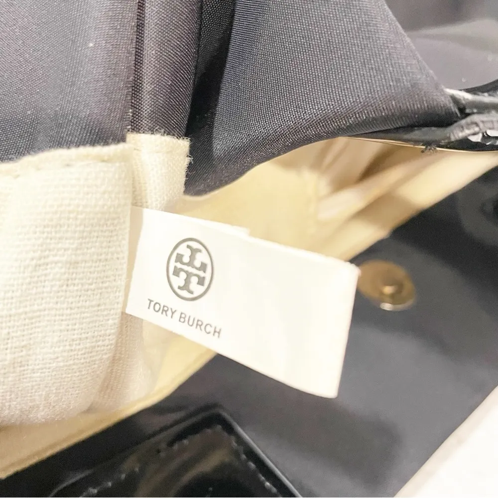 Tory Burch Black Ella Nylon Leather Trim Tote Large Bag Magnetic Closure - Image 7