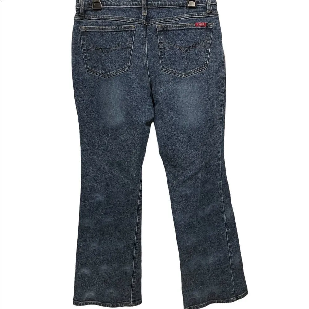 Zana Di Y2K Medium Wash Faded Sparkly Flare Mid Rose Denim Blue Jeans - Image 5