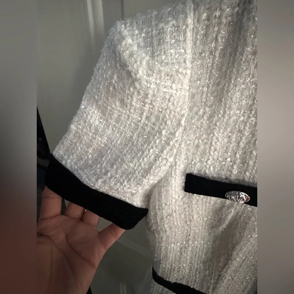 VY’S CLOSET, Dress White Black, Tweed Blazer Buttons Mini Women’s Size M NWT Size M - Image 10