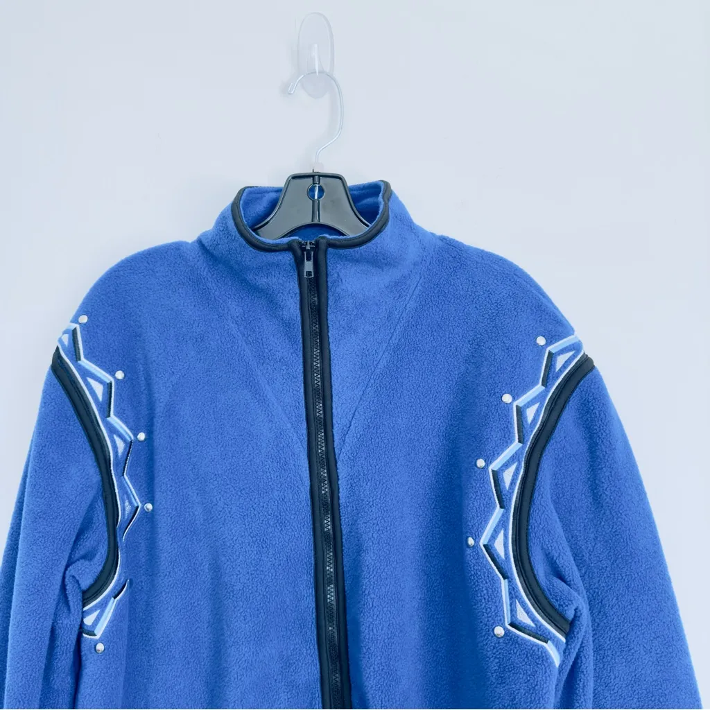 Bob Mackie Small Oversized‎ Blue Black Embroidered Full Zip Fleece Jacket - Image 3