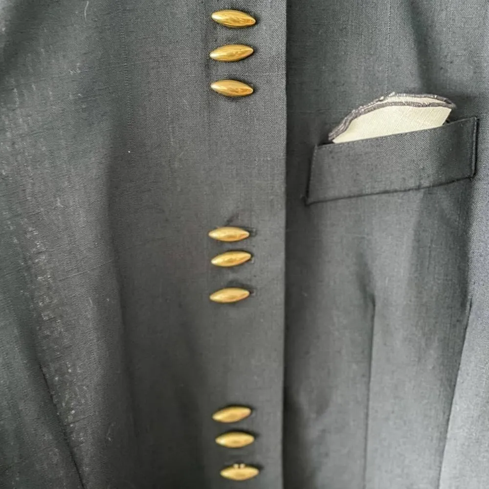 Vintage Mid Century Brass Button Sheath Secretary Dress / Duster size S small Blue - Image 5