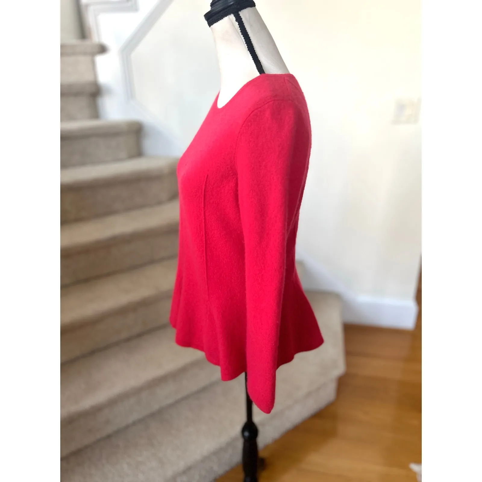 Antonio Melani Pink Red Long Sleeve Peplum Cashmere Crewneck Sweater - Image 3