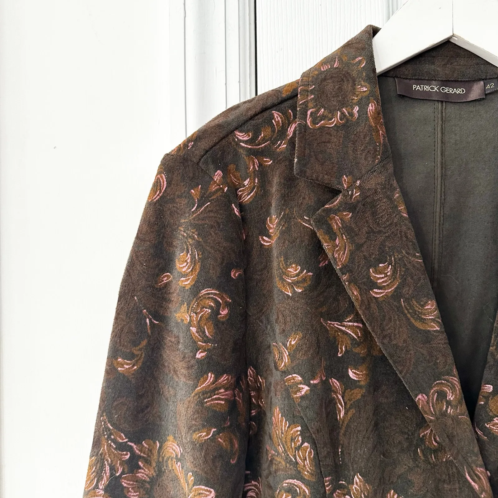 Patrick Gerard Brown Dark Academia Equestrian Baroque Paisley Floral Blazer 42 Size M - Image 3
