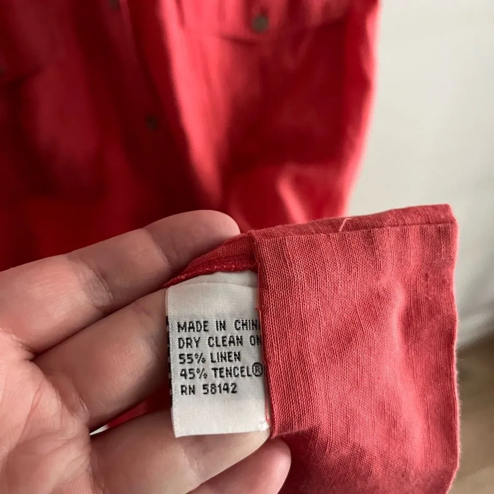 Talbots Linen Blend Shirt-Dress With Pockets Short Sleeve Red Rustic M-L - Image 10