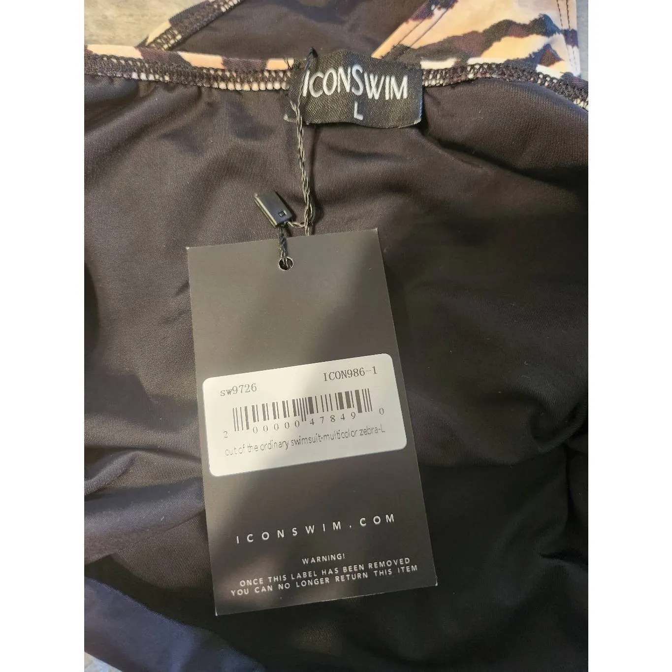 NWT ICON Swim size L Out Of The Ordinary Zebra Stripe One - Image 3