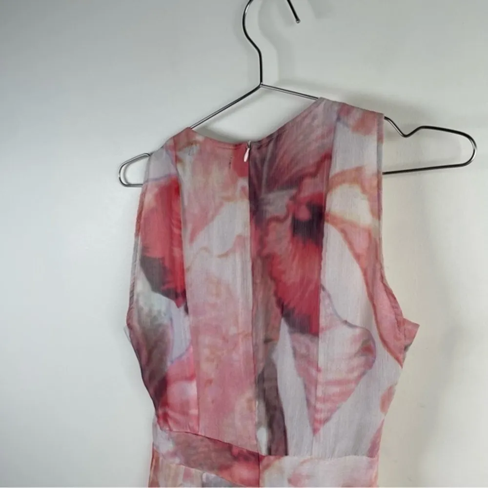 Antik‎ Batik Blush Pink Floral Organza Silk Sleeveless Flowy Mini Dress - Image 4