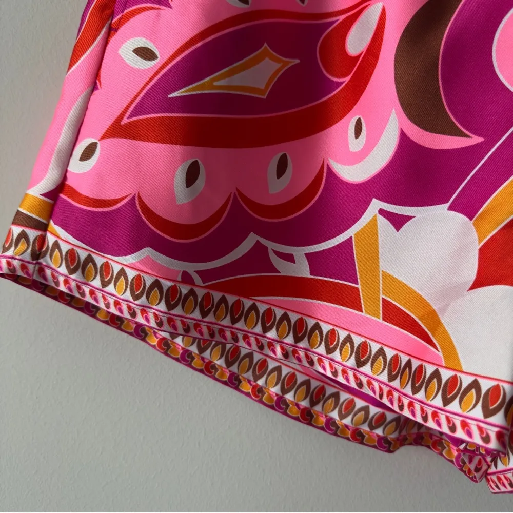 Express Pink and Orange Patterned Set Vibrant Button Down Top elastic tie shorts - Image 9