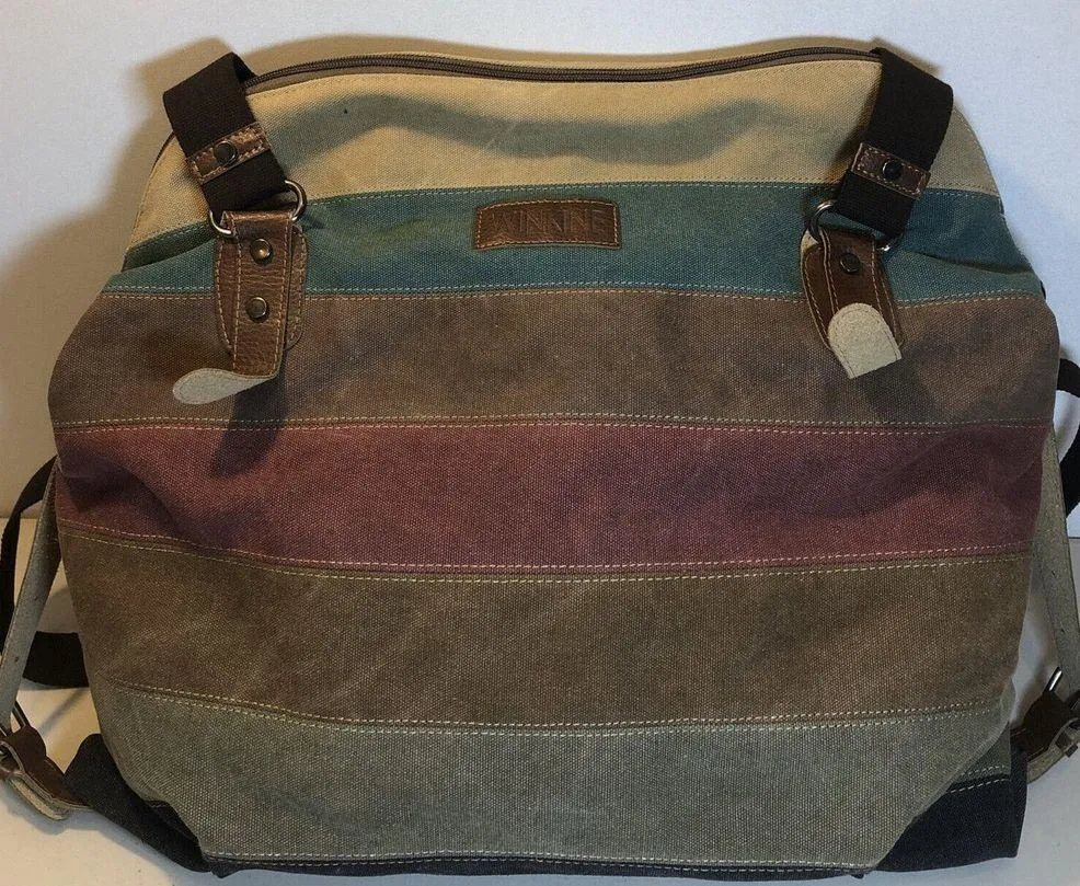 Winkine Multi Colored Striped Hand Bag Tote Double Handle Shoulder Purse X Large - Image 2