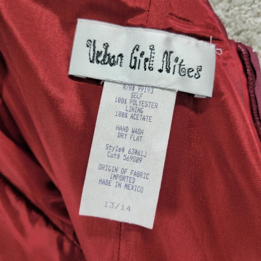 VTG Urban Girl Nites Prom Dress 13/14 Red Satin Faux Wrap Toile Formal Gown Purple - Image 2
