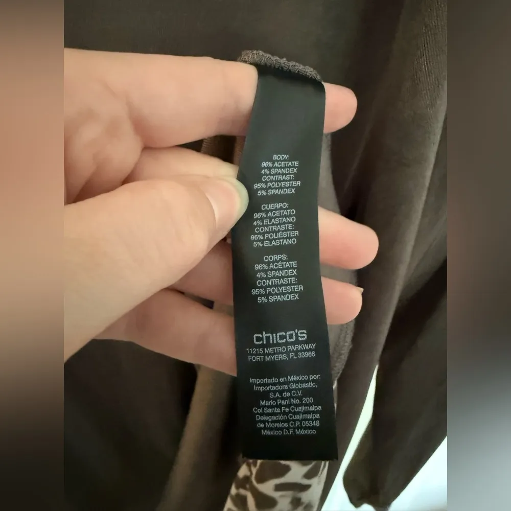 Chico's Travelers Taupe Brown Cheetah Print Trim Open Cardigan Duster Size 3 - Image 4