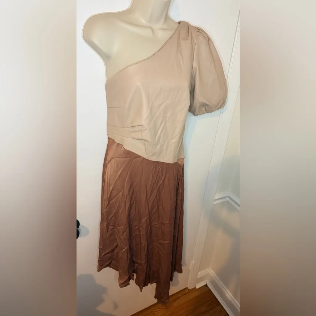 By Anthropologie Faux Leather Satin One Shoulder Asymmetric Midi Dress Size 10 - Image 6
