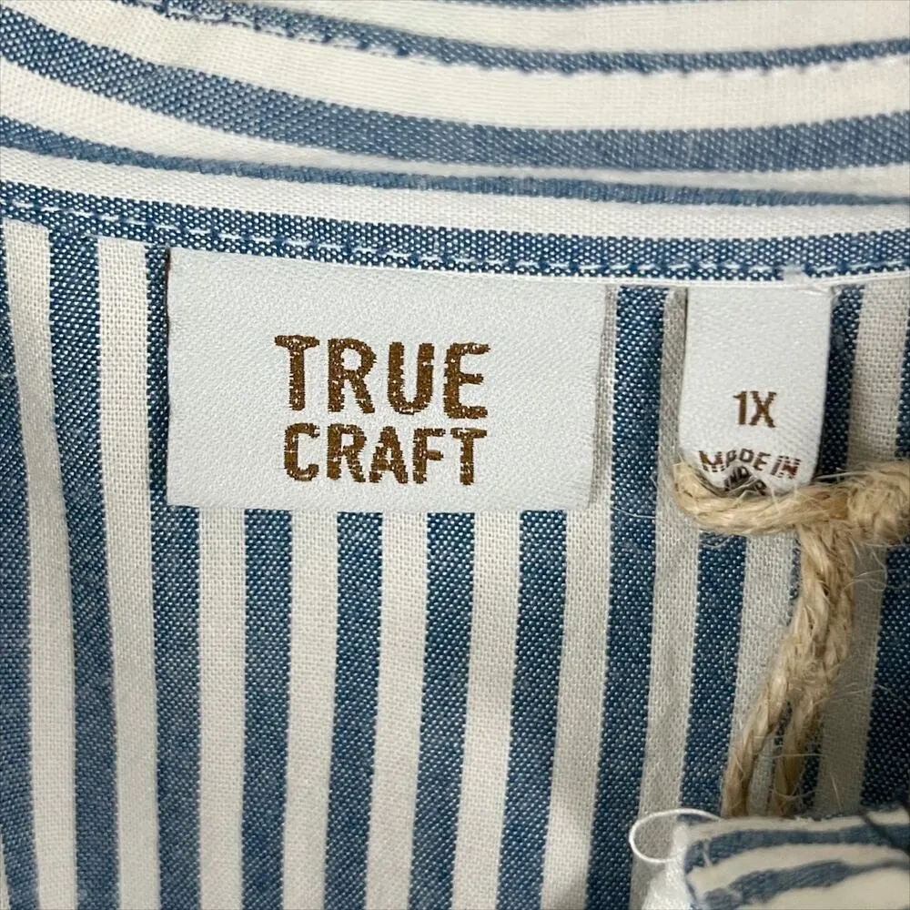 NWT True Craft Ruffled Blue & White Striped Button Front Shirt Size 1X - Image 5