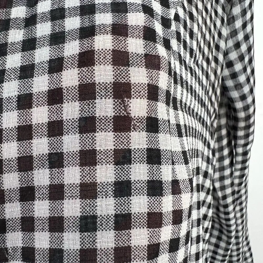 Torrid Women’s Plus 0X Blouse Gingham Ruffled Semi Sheer Black White Long Sleeve - Image 7