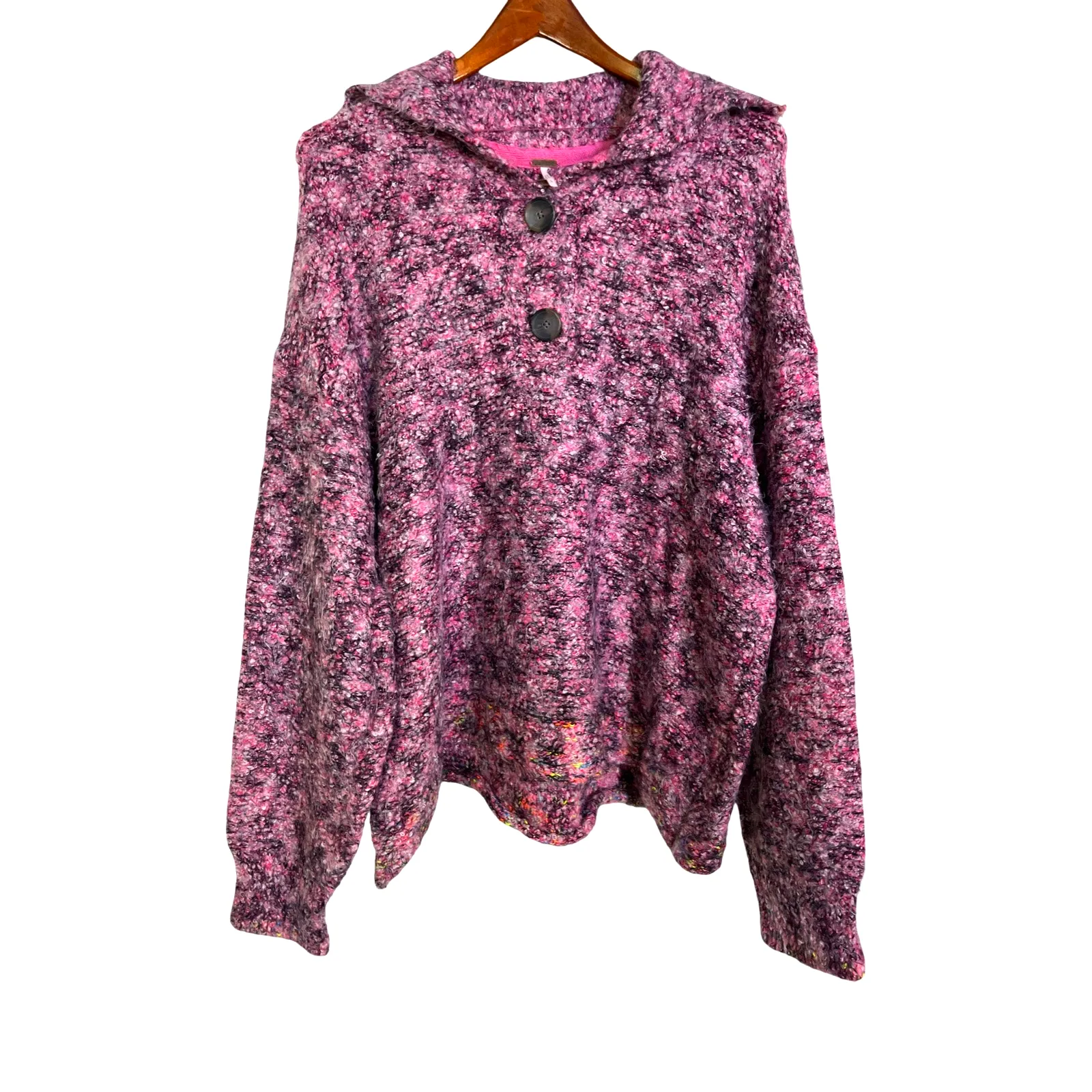 Free People Stellar Knit Pullover Sweater Pink Boucle Collared Button Size Med - Image 2