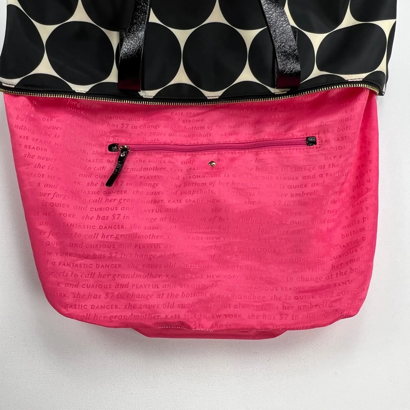 Kate Spade Deborah Dot Nylon Tote Satchel Handbag Black Cream Polka Dot - Image 7