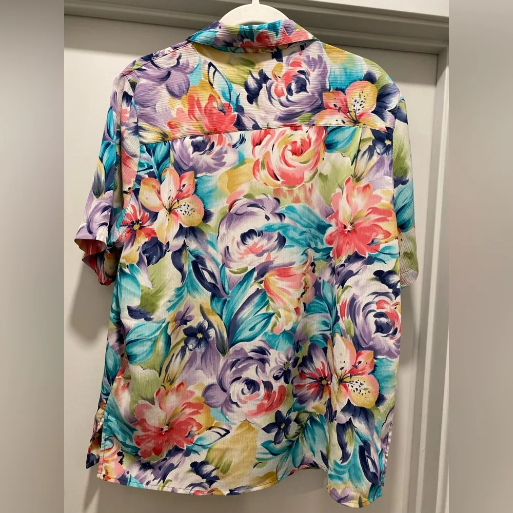 VTG 90s 80s Alfred Dunner Colorful Floral Button-Up Short Sleeve Blouse Top - 12 - Image 13