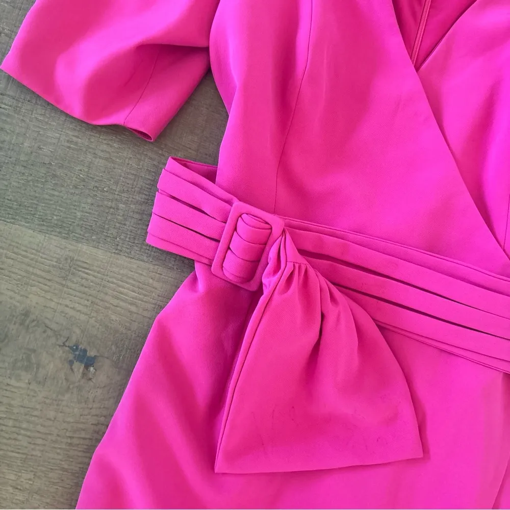 black halo maricopa belted faux wrap puffy sleeve mini dress - Image 6